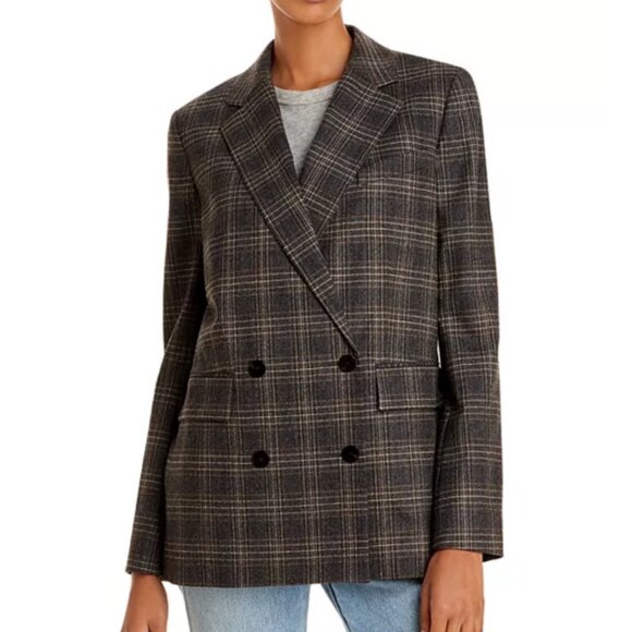 Theory Piazza Wool Blend Double Breasted Plaid Blazer/Jacket Size 6 - Picture 2 of 16